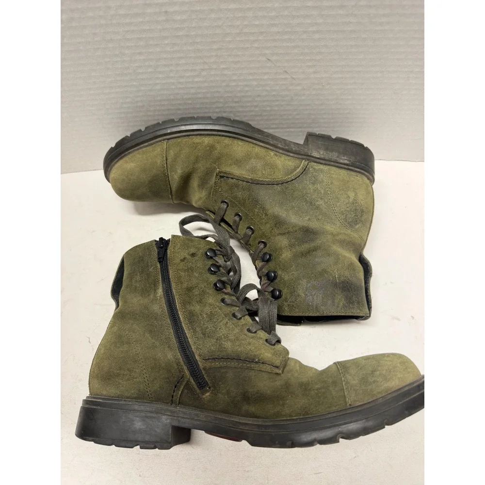 Camper Brutus Olive Green Suede Cap Toe Lace Up Zip Ankle Boots 9.5 EU 40